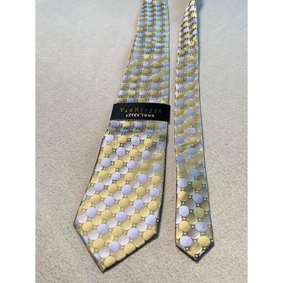 Van Heusen Extra Long Stain Resistant Tie for Men Gold Blue Polka Dot Polyester - Picture 6 of 6
